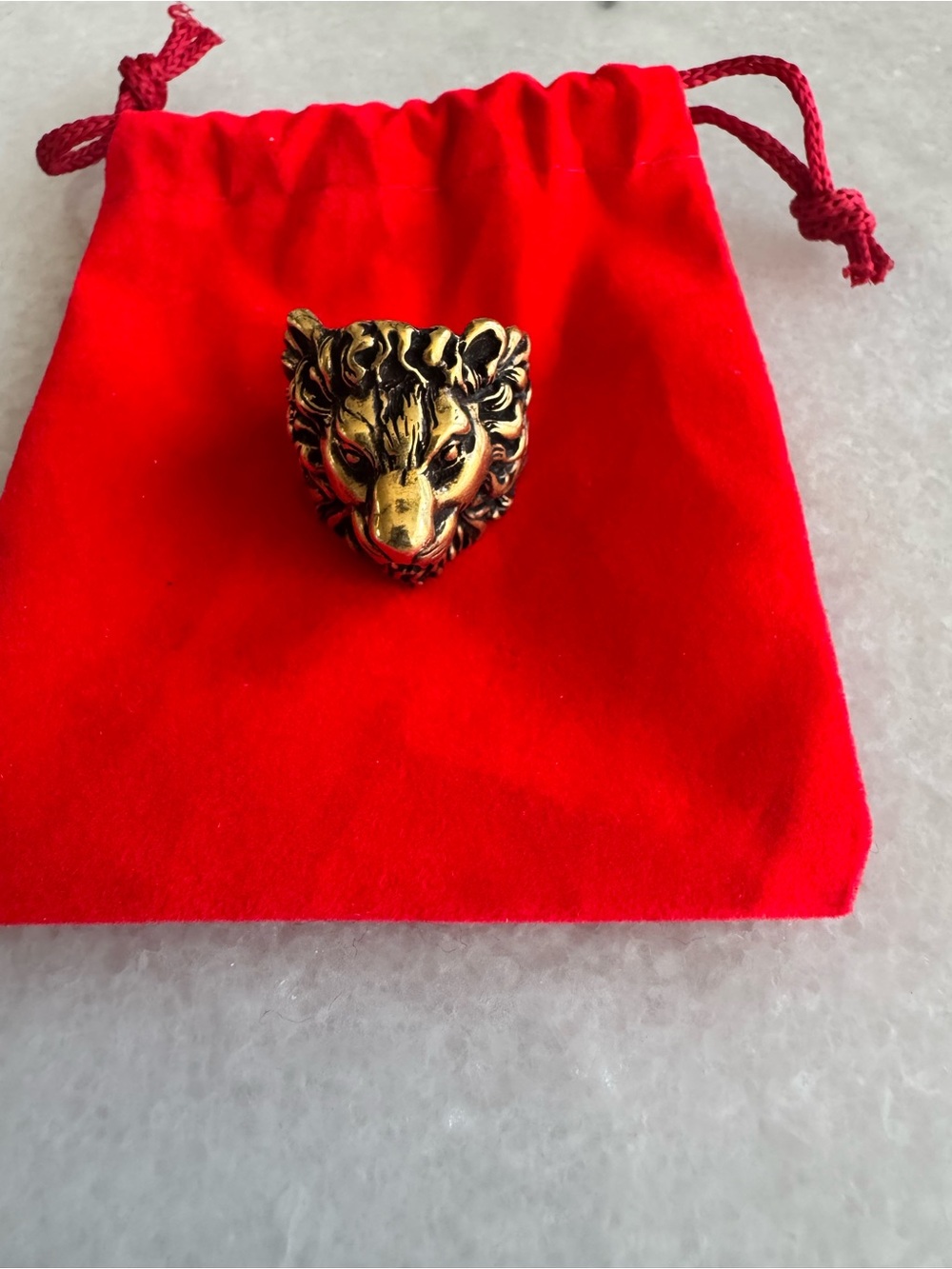 Gold Lion Head Statement Ring/Scarf Ring -Size 10